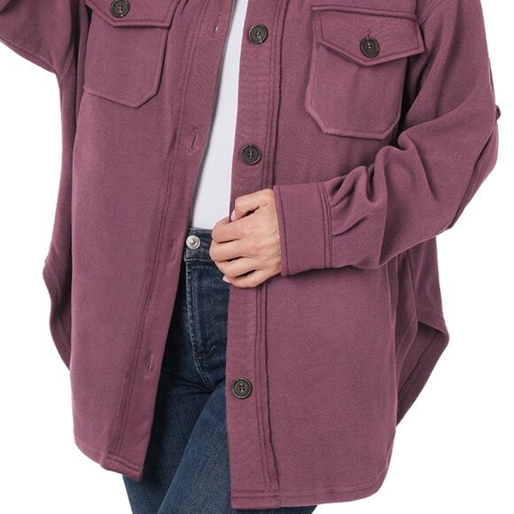 Women’s Oversized Fleece Shacket – Cozy Fall Layering Jacket with Elbow Patches - Picture 3 of 3